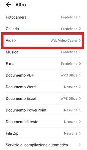 seleziona video dalla schermata altro