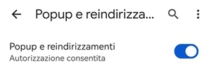 interruttore attivo dell'opzione popup e reindirizzamenti di google chrome