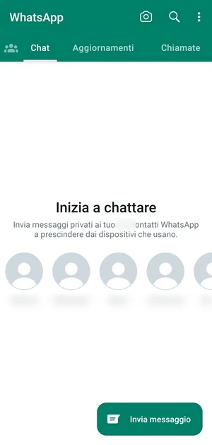 schermata principale di whatsapp "inizia a chattare"