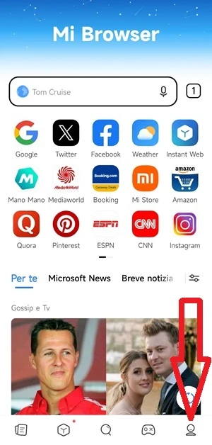 icona profilo di mi browser indicata con una freccia rossa