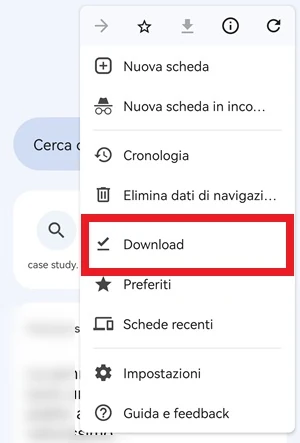 da google chrome è selezionata la voce download con un riquadro rosso