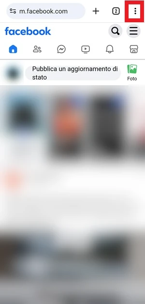 dal browser google chrome è evidenziata con una cornice rossa l'icona menu che ha 3 punti in verticale messi uno sopra l'altro