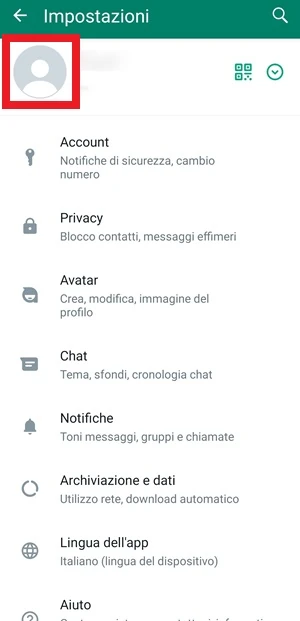 inquadrata su whatsapp l'icona di profilo a cui si accede dalle impostazioni