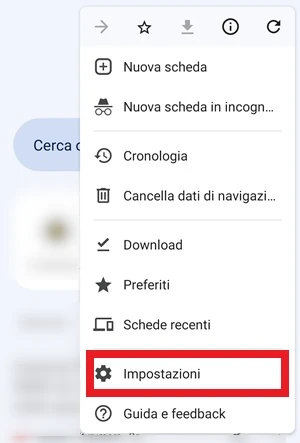 dal browser chrome di google dal menu è selezionata la voce impostazioni